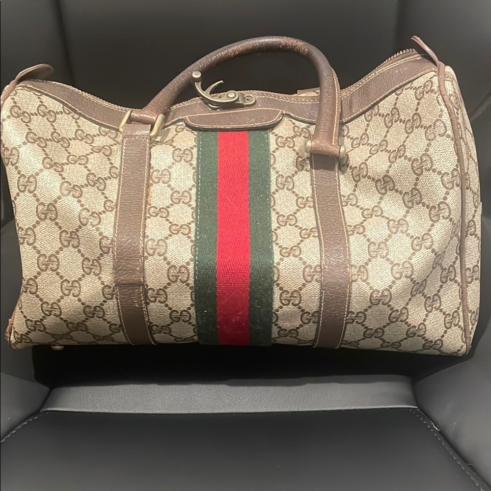 Vintage Gucci Brown GG monogram with Green and Red signature stripe